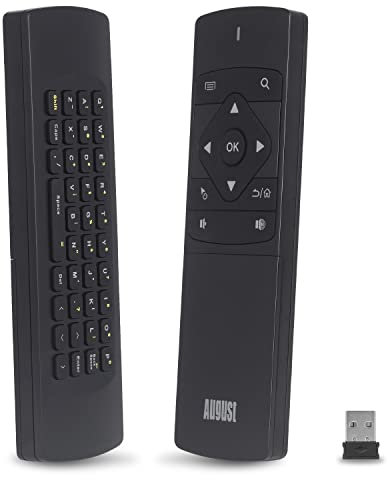 August PCR500 2.4GHz Air Mouse Remote Control with Wireless Mini Keyboard and Mouse – 3 in 1 Universal Smart Remote for Android TV Box, Fire TV, Smart TV, NVIDIA Shield, PC, Laptop – Black
