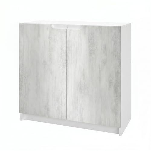 Vladon Sideboard Logan, Made in Germany, Kommode mit 2 Türen, Weiß matt/Beton Oxid Optik (82 x 78 x 37 cm)