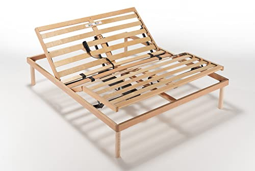 Evergreenweb - Rete Matrimoniale Elettrica 140x190 a Doghe in Legno Ortopedica Alzata Motorizzata Base Letto o Materasso, Rinforzata 3 Zone Reclinabili Regolatori di Rigidità Piedi Smontabili Offerta