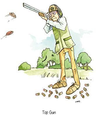 Top Gun A5 Clay Pigeon Shooting Greeting Card with envelope - blank inside for your own message Pair of clays hit (AC38)