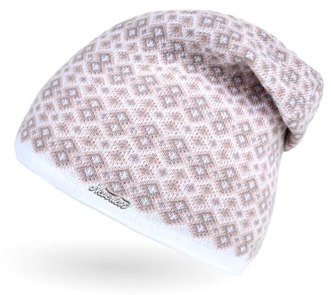 Neverless® Damen Strick-Mütze Beanie gefüttert Fleece Innenfutter Winter-Mütze Rautenmuster Weiss Unisize