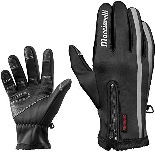 Winter Touchscreen Fahrradhandschuhe für Männer – Winterhandschuhe mit problemloser Touch-Bedienung beim Radsport und Laufen – Geeignet für Herren und Frauen (Schwarz - mit Reflektoren, L)