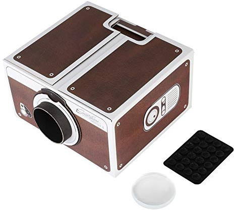 Mini projecteur Bricolage, projecteur de Smartphone Portable 2.0 vidéoprojecteur boîte de cinéma Maison Portable avec Autocollant arrière, lentille pour téléphones Portables Films vidéo