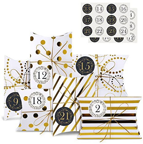Naler Advent Calendar 2025, 24pcs Christmas Candy Gift Box Advent Calendars Boxes for Kids Adult DIY Christmas Countdown Handicrafts Craft Decoration, Gold