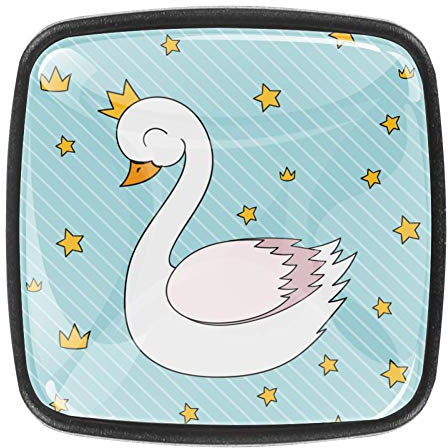 Schubladenknöpfe Sterne Schwan Golden Schrankknöpfe Baby 4 Stück Quadrat Möbelknöpfe Griffe Kinderzimmer Deko Schubladenknöpfe Knöpfe für Schränke, Kommode