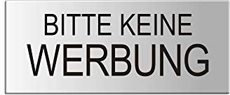 Briefkastenschild Bitte keine Werbung 60x25 mm Aluminium silber-matt eloxiert vollflächig selbstklebend 29035-E