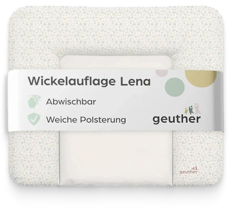 Geuther Wickelauflage Lena 85 x 75 cm, abwaschbar | Wickelunterlage extra breit | Erhöhter Rand mit Kopfschutz | Wickelmulde für Babys | Wickeltischauflage für Wickeltische mit Rand | Soft Swirl