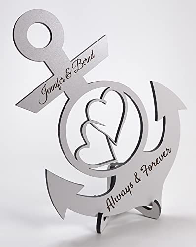 Hochzeitsgeschenk Brautpaar Geschenk Goldene Silberne Hochzeit Wunschtext Shabby Chic Anker Maritim Personalisiert Deko ca 27 x 19 cm (Weiß)