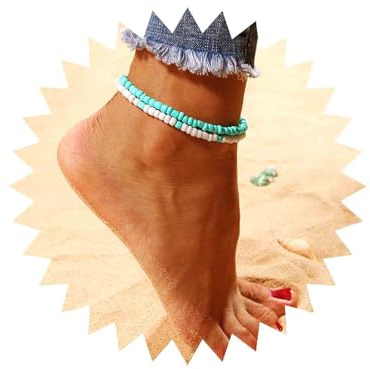 Yienate Tobillera Boho Turquesa Pulsera De Cuentas Azul Blanca Hecha A Mano Tobillera De Cuentas Verano Playa Moda Pies Cadena Joyería Regalo Para Mujeres Y Niñas