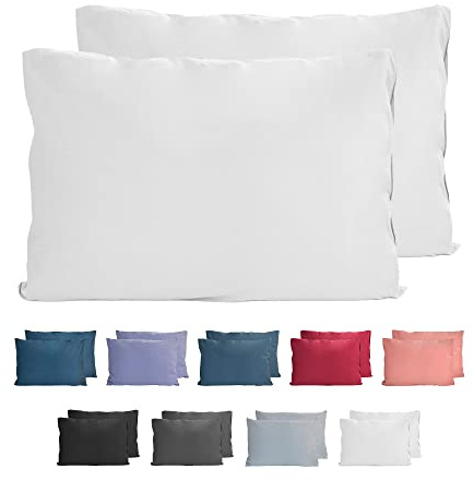 Komfortec Fundas de almohada 100% algodón de 40 x 60 cm, juego de 2, funda de almohada supersuave de punto de primera calidad de 150 g/m², funda de cojín, blanca