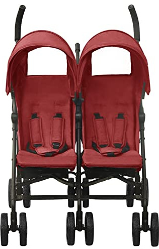 Tidyard syskonvagn med justerbart tak och förvaringskorg, dubbel barnvagn, hopfällbar 2 i 1 tvillingar, buggy tvillingvagn, tvillingar, barnvagn, buggy barnvagn, röd, stål