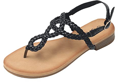 JOMIX Sandalen Damen Sommer Flache Zehentrenner Freizeit Bohemia Flip Flops Elegant Bequeme Strandschuhe mit Riemchen