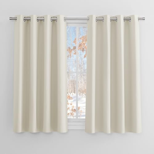 PONY DANCE Tende per Interni Corte Tende Cameretta Bambini e Salotto Moderne 2 Pezzi L 140 x A 145 cm Curtains Oscurante da Interno Termiche con Anelli, Beige Chiaro