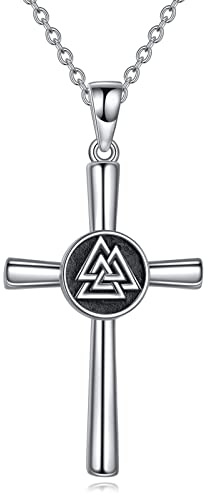 YAFEINI Kreuz Kette für Damen Herren Amulett Halskette Silber 925 Wikinger Kreuz Anhänger Männer Wikinger Amulett Schmuck Geschenke(Kreuzen Halskette)