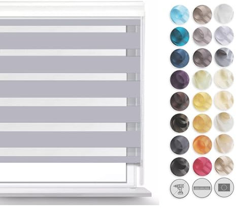 Premium Rollos für Fenster Ohne Bohren I Doppelrollo Klemmfix Ohne Bohren I Fenster Rollos für Innen I Rollo 60x120cm - Grau