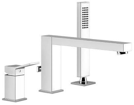 Gessi Rettangolo K, Dreiloch-Wannenrand-Armatur, integrierter Umsteller im Auslauf, Ausladung 195 mm, 53037, Farbe: Chrom