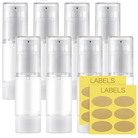 Toureal Distributore di pompa senza aria in plastica, 30 ml, vuoto (8 pezzi), bottiglia di pompa, dispenser da viaggio, bottiglie di plastica per cosmetici, crema, trasparente, Unisex Bambini