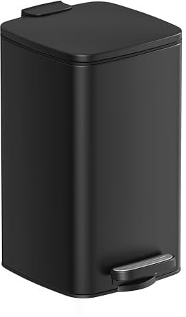 SONGMICS Kosmetikeimer, 8 Liter, Mülleimer Bad, kleiner Abfalleimer, Tretmülleimer, mit Pedal, für kleine Räume, mit Deckel, Softclose, Stahl, schwarz LTB591B0802