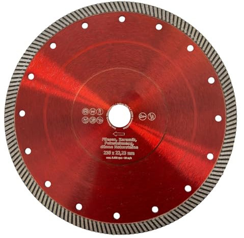 EDW RED DIAMOND Diamant-Trennscheibe Fliese Feinsteinzeug 230 mm x 10 mm x 22,2mm Profi Turbo Fliesenscheibe für Winkelschleifer