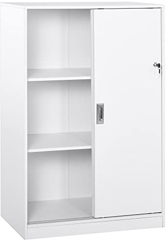 Vinsetto Armadietto da Ufficio a 3 Ripiani con 2 Chiavi di Sicurezza, Mobiletto da Ufficio in Truciolato, 80x40x120 cm, Bianco