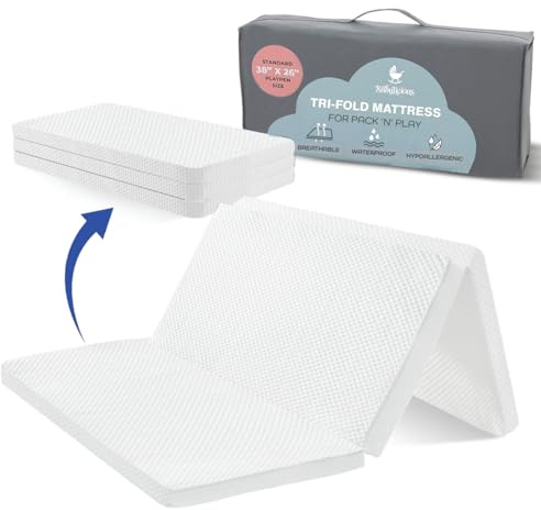 Babylicious Waterproof Pack and Play Mattress Topper | 38 x 26 x 1.5 | Trifold Style - Breathable Soft Plush Foam - Portable Mattress Topper - Baby Foam Mattresses for Babies
