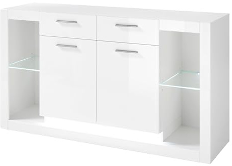 Furn.Design Sideboard in weiß Hochglanz Kommode Wohnzimmer Esszimmer Schrank Anrichte 150 x 83 cm Ladis (Kommode 1)