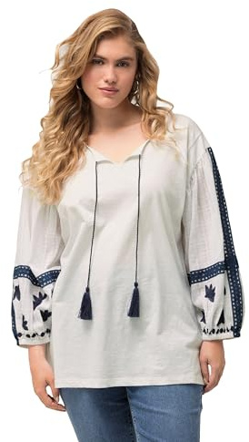 Ulla Popken Damen große Größen Übergrößen Plus Size Bluse, Stickerei, Tunika-Ausschnitt, Langarm