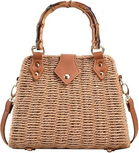 Sommer-Strohtasche für Damen, Strand, Rattan, Griff oben, Stroh, Crossbody, Clutch, handgewebte Tragetasche
