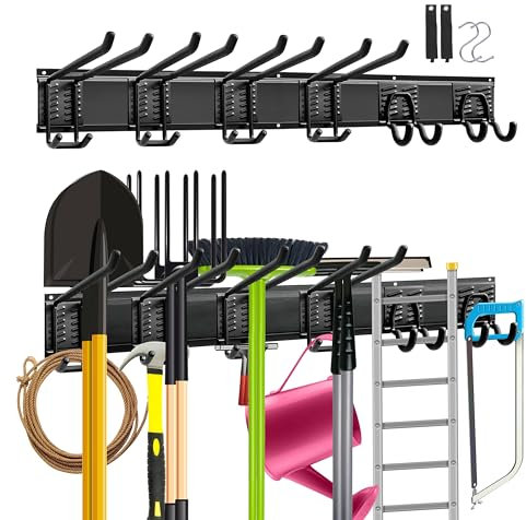 Mimoke Supporto da parete per garage e attrezzi da giardino con ganci multipli per attrezzi da giardino utensili elettrici e altro ancora