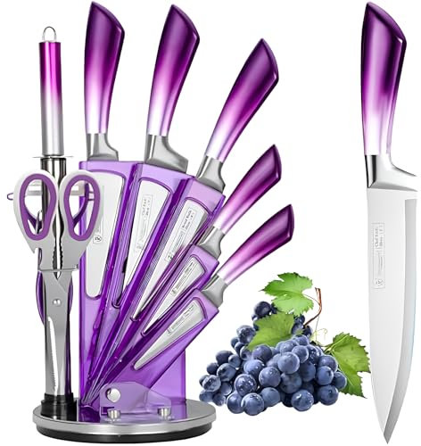 Professional 9-Piece Kitchen Knife Set with Acrylic Block, Sharp Stainless Steel Chef Knives with Sharpener for Women