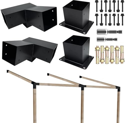 ITeVe.GD 15° schräge Dach-Pergola-Halterungen, 3-Wege-rechtwinklige Eckhalterung mit Wandhalterung, Pfostenbasis für 4 x 4 (tatsächlich: 8,9 x 8,9 cm), Holz für Pergolen, Pavillons, Veranden (4 Stück)