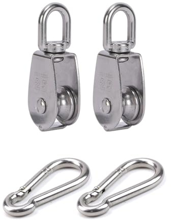 4 Stück Flaschenzug Set Enthalten, 2 Stück Umlenkrolle M25 & 2 Stück Karabiner M6, Umlenkrollen für Seile Edelstahl Seilrolle Tragkraft 150Kg für Sonnensegel, Umlenkrollen aus Edelstahl