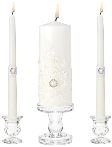 Unity Kerzen mit Kerzenhalter aus Glas für Hochzeitszeremonie - Unity Candle Set Hochzeitskerzen für Zeremonie, Einheitsideen für religiösen Jahrestag Brautpaare Einheit Kerze Geschenke