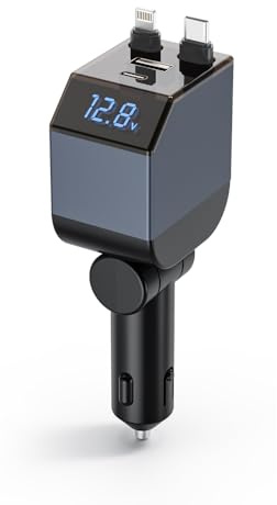 OBEST Auto Ladegerät 84W Einziehbares Handy Schnellladegerät | 4 in 1 Auto Ladegerät Zigarettenanzünder USB Adapter Kompatibel mit apple 15 14/13/12/11 Pro Max/iPad/Samsung/Pixel/Huawei