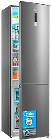 Midea Frigorífico Combi No Frost | 60 cm ancho x 188 alto cm | Inox | Nevera libre instalación 224 L + 86 L Congelador - Refrigerador de bajo consumo con congelador vertical