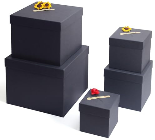 Schwarze Geschenkboxen für Geschenke, Set mit 5 quadratischen Geschenkboxen mit Deckel in verschiedenen Größen – stabile Geschenkboxen für Geburtstage, Jubiläen, Festivals oder besondere Feiern