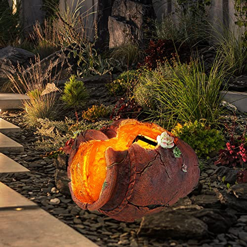 GLOBO Solar Blumentopf Pflanzgefäß Beleuchtet Deko Licht für Haus und Garten Blumenvase Antik, Lichteffekt Römer Gefäß, 1x LED warmweiß, LxH 27x20 cm