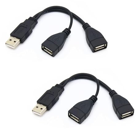 hioseyre 2pcs USB Splitter, Aluminum Foil USB 2 Port Adapter, Mobile Phone Charging and Syncing, Dual Port Converter (Black - 15cm)