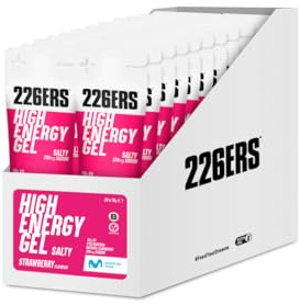 226ERS High Energy Gel, Gel Energético Deportivo, Fresa 24 x 76g | 50g de hidratos, energía prolongada con ciclodextrina, rápido vaciado gástrico, mejor digestión, sin gluten, sin lactosa