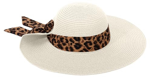 LY4U Solhattar för damer UPF 50, damer charmig stråhatt, sommar strandhatt för flickor, vikbar resehatt, Vit, one size