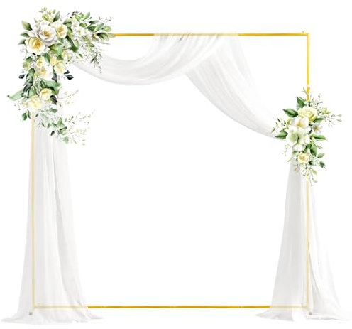 PlusFive Arco quadrato per matrimonio, 2 x 2 m, in metallo, per palloncini dorati, personalizzabile, per compleanno, matrimonio, baby shower, laurea, decorazione
