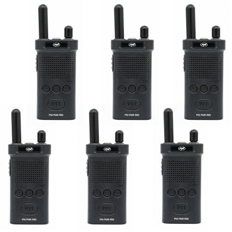 Kit de 6 emisoras de Radio portátiles PNI PMR R60 446MHz, 0,5W, 16 Canales programables, 16 PMR y 50 CTCSS y 104 Tonos DCS, escaneo, Bloqueo de Llave, SOS, Monitor, batería de 1200 mAh