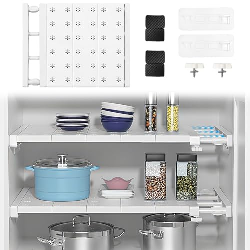 Verstellbare Einlegeböden Schrank - 35cm Weit, Verstellbare Länge 38-60cm - Erweiterbares Einlegeböden Kleiderschrank, Nagelfrei Teleskop Regaltrenner für Kleiderschrank, Schrank, Küche, Badezimmer