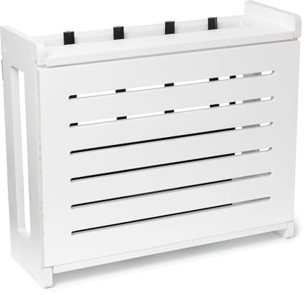 WiFi Router Storage Cabinet Router Box Hider WiFi Box Hider Shelf Cover | Standard • Pine Wood • White Finish • Seamless Side Panel Design • Fits Routers Up To 11 • Wall Mount Or Desktop Placement