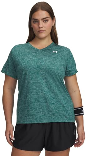 Under Armour Damen Tech Twist Short Sleeve V Neck T-Shirt, Rack Green/White, XXL EU