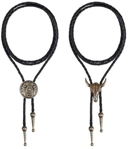 QFGasre Bolo Krawatte für Herren Western Cowboy krawatte Lederkrawatte türkisfarbene Halskette mit Indianer Motiv Halloween Krawattes Kostümzubehör für Damen 2 Stück