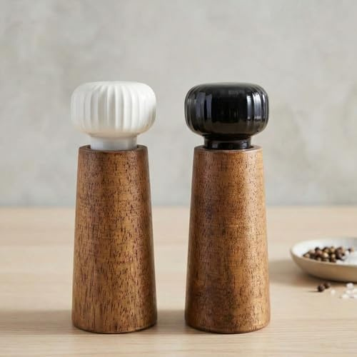 MAITTON Salz und Pfeffermühle aus Holz und Keramik | Gewürzmühle Grinder mit verstellbarem Mahlwerk, 17.5cm