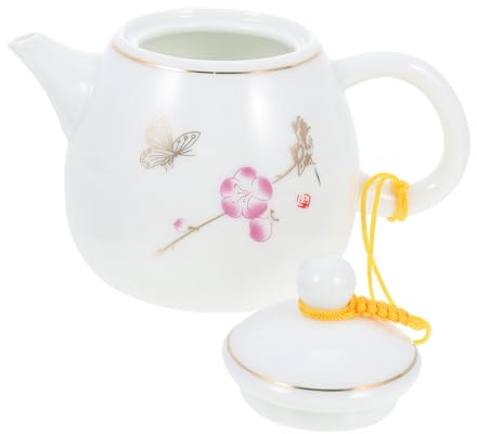 Warmhm Teiera in Ceramica Bianca e Resistenza al Calore Design Cinese da 250ml Manico Comodo per Servizio Tè Elegante e Decorativo