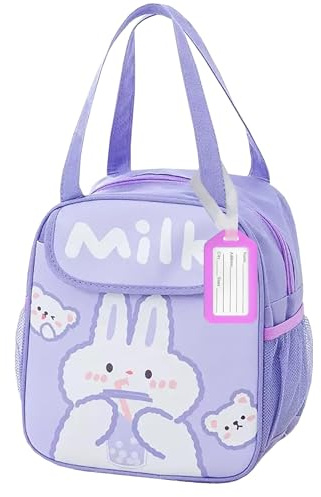 QZLSAYSL Girls Lunch Bag，Lunch Bag Kids，Girls Lunch Box Comes with a Name Tag-Purple