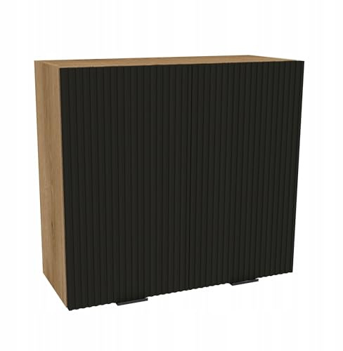 Laclar Küchen Hängeschrank VIGO RYFLA - Küchenoberschrank Schwarz Matt & Evoke Eiche Optik - Soft-Close- 80x72x32 cm - Modernes Design - Stilvolle Aufbewahrung